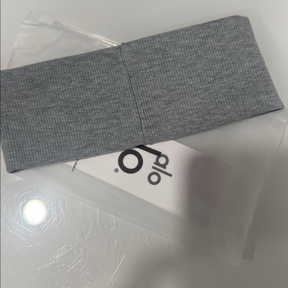 ALO Yoga Gray Ribbed Logo Headband - Picture 2 of 3